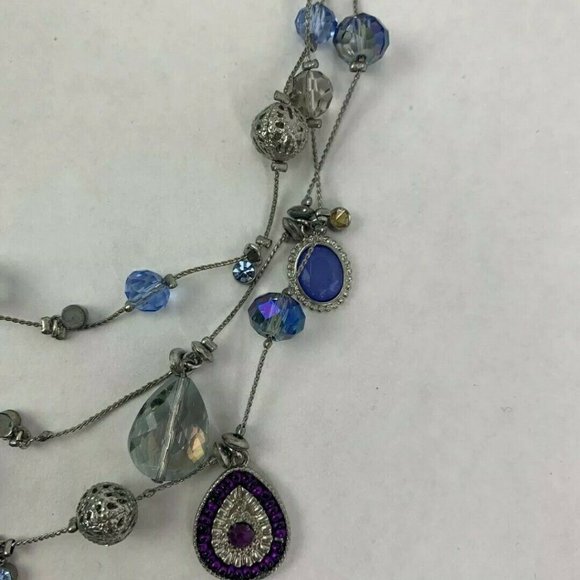 Silver Tone Necklace Faceted Bead Multi Strand - Picture 6 of 6